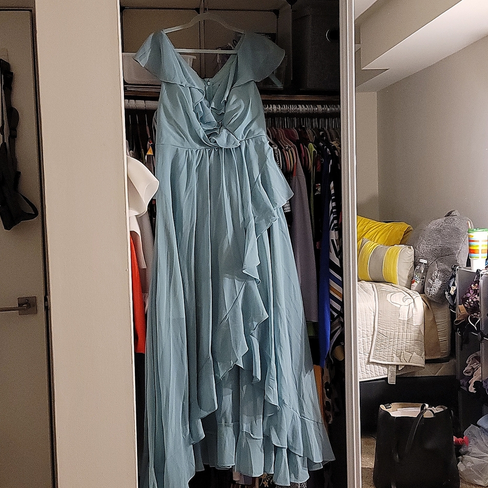 Aqua Colored Layered Sheer Dress